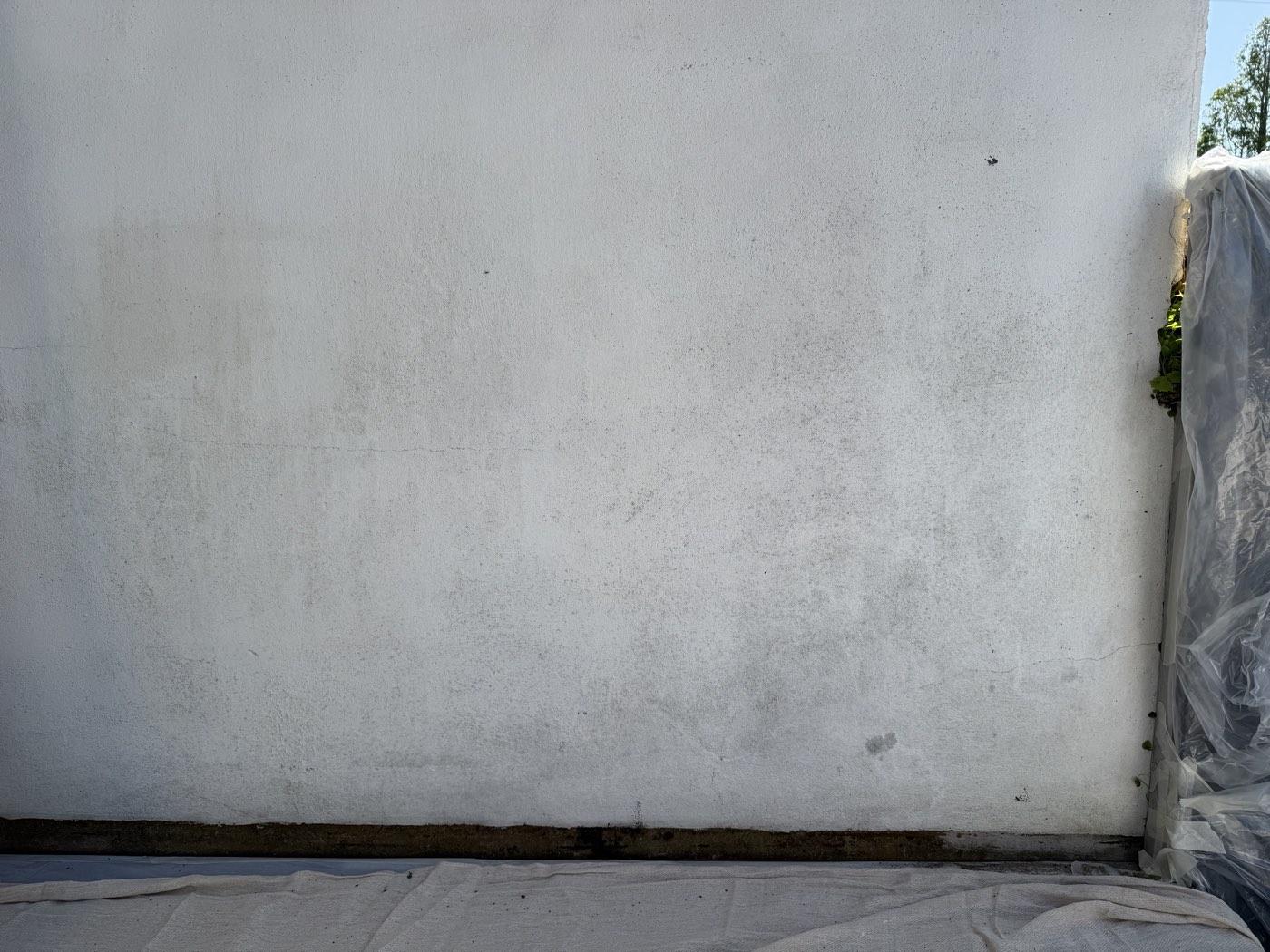Before: the weathered, stained render