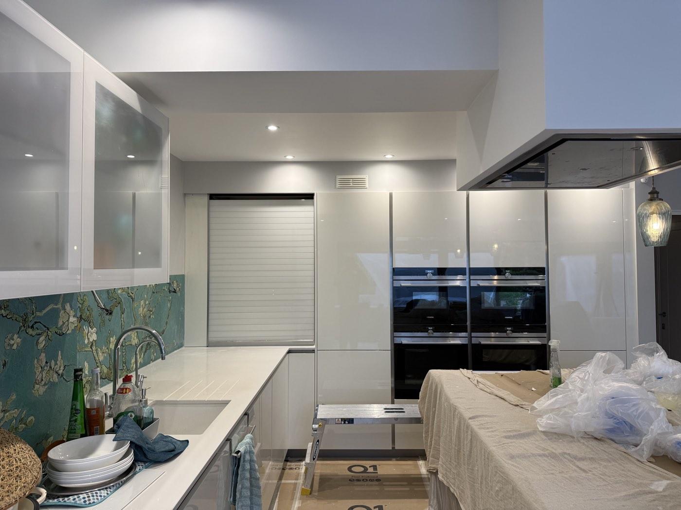 Kitchen and worktops fully protected during the work
